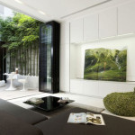 Furniture,New Model Interior Design Idea With Comfortable Black Leather Sectional Sofa And Soft Green Bag Chair Also Cool Square Black Glass Table On Combined Soft Gray Rug,Fabulous Interior Design Ideas For Modern Home