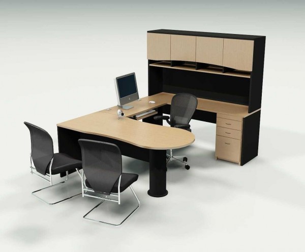 Furniture,Contemporary Black Iron Chair And Cool Taek Wood Workbench With Beautiful Black Arm Chair Also Pretty Office Furniture Desk Decoration,Fabulous Office Furniture Desks Decoration