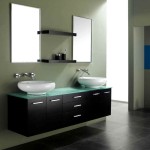 Bathroom,Enchanting Bathroom Design Inspiration With Marvelous Floating Bathroom Vanity In Black Wood Material And Modern White Ceramic Washbasins Plus Beautiful Stainless Wall Mount Bathroom Faucet Also Wonderful Double Vertical Wall Mirrors Using Exquisite Green Wall Paint,Fresh And Clean Bathroom Designs Modern