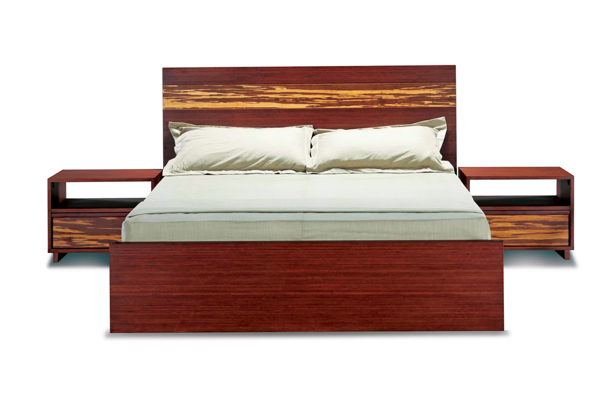 Bedroom,New Model Goa Bamboo Bed Design With Trendy Platform Bed On Combined Brown Bed Frame And Nice White Mattress Also Cool Two Brown Nightstand Table,Modern Bamboo Bed Designs