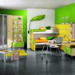 Bedroom,Awesome Large Space Teenage Bedroom Color Design Ideas With Stylish Bunk Bed In Cute Yellow Green White Bed Frame And Nice Corner Bright Brown Wood Wardrobe Also Wonderful Bright Brown Study Table Plus Cozy White Chair,Design Perfect Teenage Bedroom Colors