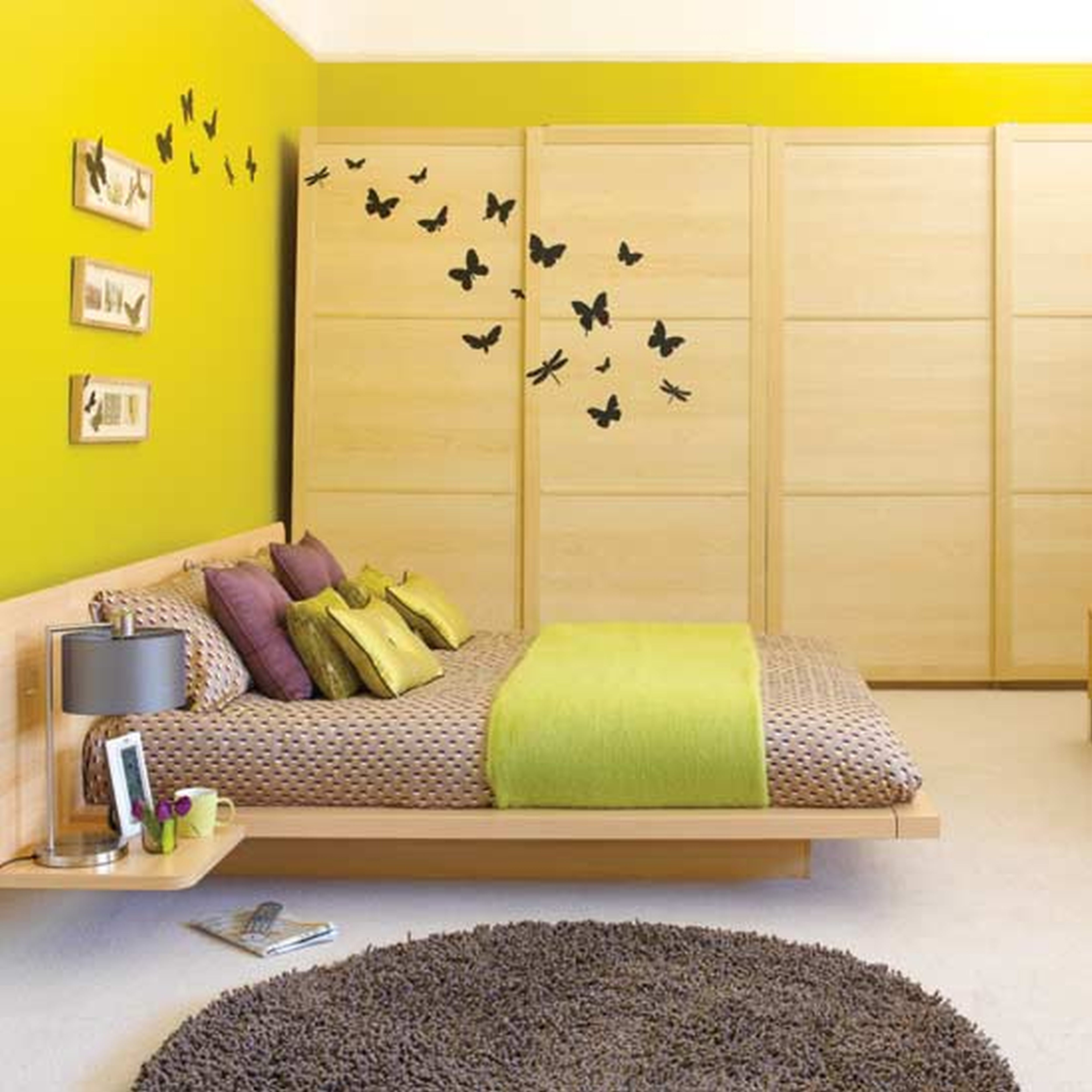 Bedroom,Picturesque Neutral Bedroom Ideas With Stunning Platform Bed In Nice Bright Brown Wood Bed Frame And Beautiful Gray Drum Table Lamp Also Trendy Bright Brown Wood Wardrobe Plus Cute Yellow Wall Paint,Comfortable Neutral Bedroom Ideas To You