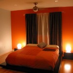 Bedroom,Adorable Small Space Bedroom Color And Design With Picturesque Platform Bed In Stylish Black Wood Bed Frame And Soft Orange Bed Sheet Also Beautiful Large Dark Plus White Curtains,Affordable Teenage Bedroom Colors And Designs Latest
