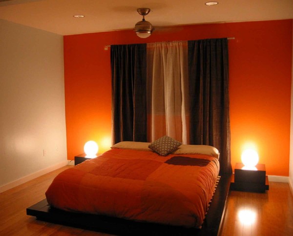 Bedroom,Adorable Small Space Bedroom Color And Design With Picturesque Platform Bed In Stylish Black Wood Bed Frame And Soft Orange Bed Sheet Also Beautiful Large Dark Plus White Curtains,Affordable Teenage Bedroom Colors And Designs Latest