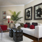 Apartments,Admirable Small Space Furniture For Apartment Decoration With Amazing White Leather Sleeper Sofa And Nice White Transparent Acrylic Chair Plus Cool Black Leather Ottomans On Combined Soft White Fur Rug Also Beautiful Black Wood Picture Frames On The Broken White Wall,Cheap Furniture For Apartments Decoration Modern
