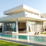 Architecture,Charming Large Modern House Design Inspiration With Stylish White Exterior And Stunning Glass Sliding Doors Also Cool Long Pool,Flawless Large Modern Houses Inspiration