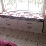 Furniture,Splendid Small Space Bay Window With Seat Design And Beautiful White Red Cushion On Combined Nice White Drawers Also Stunning Cream Granite Floor ,Stylish Bay Window With Seat