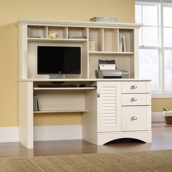 Furniture,Marvelous Cream Wall Paint Best Desks For Small Space Design Ideas With Cool White Wood Computer Desk Plus Nice Open Book Shelves And Beautiful White Wood Drawers Also Trendy Brown Laminate Flooring,Stunning Office Room With Best Desks For Small Spaces