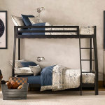 Bedroom,Extraordinary White Broken Wall Paint Children Bedroom Design Ideas With Marvelous Bunk Bed In Nice Black Bed Frame And Vintage Steel Dresser Also Comfortable Black Brown Swivel Chair Plus Soft White Sisal Rug,Cool Stylish With Themed Children Bedroom Designs