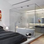 Interior,Fascinating White Wall Bedroom Painting Ideas With Awesome Black Bed Frame On Combined Comfortable Black Bed Sheet And Modern Clear Glass Bathroom Door Also Gorgeous White Ceramic Free Standing Bathtub,Creative Bedroom Painting Ideas