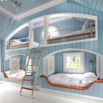 Bedroom,Cool Amazing Blue White Themed Room Painting Ideas With Stylish Bunk Bed On Combined Twins White Bed And Modern Silver Steel Stair Also Wonderful White Ceramic Floor For Bedroom ,Trendy Cute Room Painting Ideas