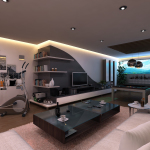 Apartments,Adorable Large Space Bachelor Apartment Design Ideas With Beautiful Cream Sofa And Cool Black Coffe Table Plus Modern Entertainment Tv Also Wonderful Open Book Shelves,Exceptional Bachelor Apartment Designs