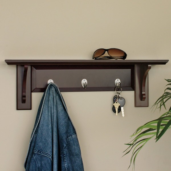 Interior,Elegant Coat Hanger Design Inspiration With Charming Bennet Metal Hook Wall Coat Rack And Stylish Shelf Also Cool Dark Brown Wood Material Plus Modern Stainless Three Hook,The Best High Quality And Unique Coat Hangers