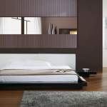 Bedroom,Picturesque Low Bed Frame Design Inspirations With Amazing Black Low Profile Bed Frame On Combined White Mattress And Soft Gray Synthetic Rug Also Contemporary Wood Floor,Sightly Low Beds Design