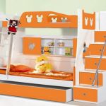 Bedroom,Amusing Lime Green Small Designer Bedroom With Delight Double Deck Bunk Bed In Beautiful White Orange Bed Frame And Splendid Orange White Stairway Also Exquisite Orange Bed Sheet For Kids Bedroom,The Best Modern Small Designer Bedrooms