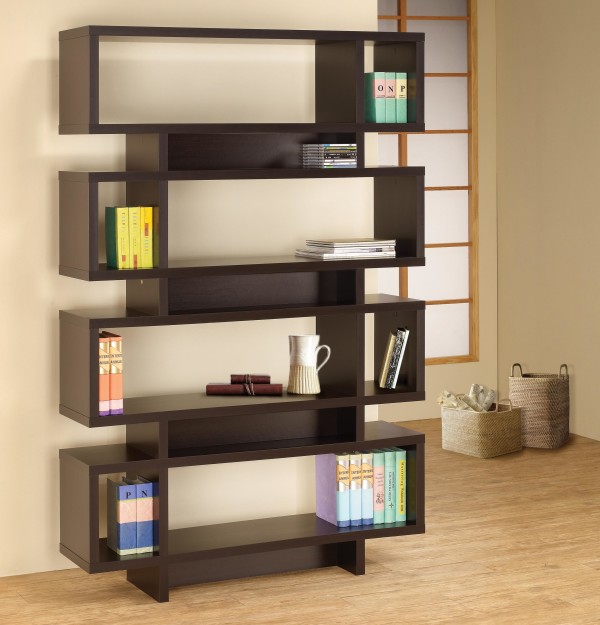 Furniture,Exceptional Cream Wall Paint Modular Book Shelves Design Inspiration With Charming Cappuccino Wood Material And Nice Bright Brown Wood Floor Also Creative Bright Brown Wicker Storages,Beautiful Modular Book Shelves In Contemporary Design