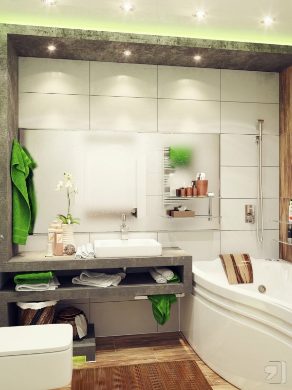 Bathroom,Fancy Bathroom Vanities Mirror Design Inspiration With Beautiful Grey Backsplash And Modern White Wastafel Also Comfortable White Bathtub,Bathroom Vanities Mirrors Decoration