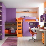 Bedroom,Fascinating Teenage Bedroom Color Design Inspiration With Picturesque Bunk Bed In Nice Purple Orange Bed Frame And Stylish White Study Table Plus Cozy Wheels Orange Chair Also Cool Corner Bookshelf Units,Design Perfect Teenage Bedroom Colors