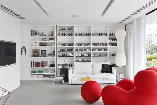 Furniture,Astounding House Interior Design With Gorgeous White Fabric Two Seater Sofa And Extra Tall White Wood Bookcase Also Splendid White Curtains,Modern House Interior Designs