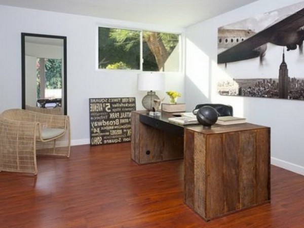Furniture,Charming Black Leather Desk Chair Decoration With Natural Brown Wood Desk And Unique Corner Bright Brown Wood Rattan Chair Also Gorgeous Artwork On The White Wall Plus Trendy Cherry Wood Floor,High Quality With Style Rustic Desk Chairs