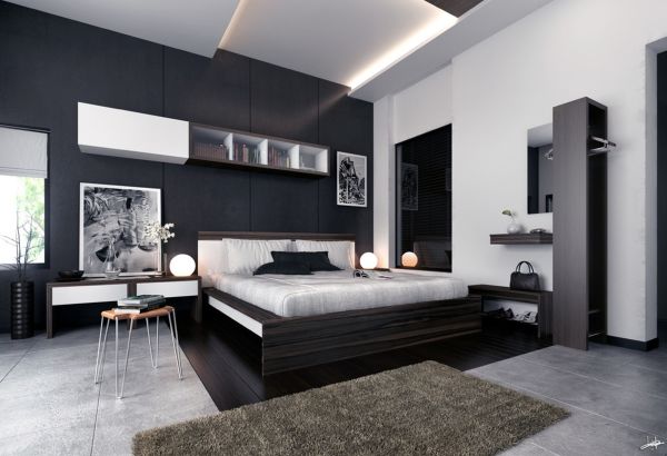 Bedroom,Exquisite Black White Themed Furniture Ideas For Small Bedroom Design With Beautiful Platform Bed In Stylish Dark Brown Wood Bed Frame And Cool Dark Brown Linen Wood Floor Also Amazing Floating Bookshelf ,The Best Furniture Ideas For Small Bedrooms