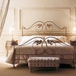 Bedroom,Stunning Black King Iron Bedroom Design Inspiration On Combined Flowefy Ornament And Cool Two Wood Nightstand Table Also Cozy White Bench For Elegant Concept,Contemporary Iron Bedroom Design