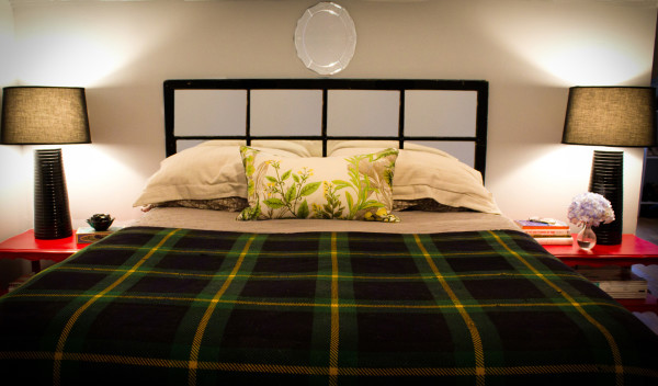 Bedroom,Wonderful Headboard Design Inspiration With Marvelous Black White Color And Cute Black Green Yellow Geomatric Pattern Blanket Also Cool Red Bedside Tables On Combined Stylish Black Transparent Drum Table Lamps,Comfortable Bed With Headboard Designs