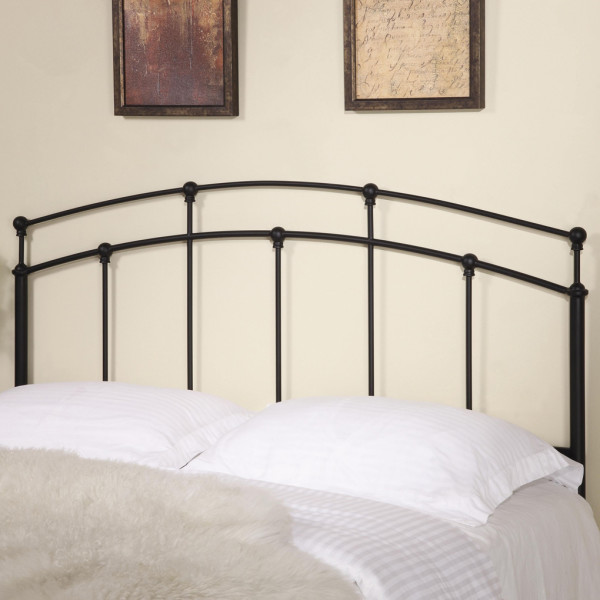 Bedroom,New Model Headboard Design Inspiration With Stylish Coaster Iron Headboard In Black Color And Soft White Fabric Pillows Also Splendid Double Picture Frame On The White Wall,Comfortable Bed With Headboard Designs