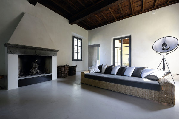 Interior,Fascinating White Wall Paint Interior Design Ideas With Gorgeous Rattan Sofa On Combined Soft Black And White Cushions Plus Stunning Fireplace Also Wonderful Brown Wood Penthouse,Minimalist Interior Designers