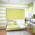 Bedroom,Breathtaking Lime Green White Striped Wallpaper Male Room Ideas With Picturesque Murphy Bed And Cool White Wood Study Table Plus Comfortable Lime Green Chair Also Modern White Fur Rug On Combined Wonderful Brown Wooden Flooring,Cool Male Room Ideas For Bedrooms