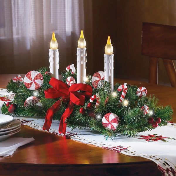 Dining Room,Amazing Table Decoration For Christmas With Stylish Brown Wood Dining Table And Beautiful Christmas Table Centrepiece Plus Gorgeous Three Candle Light Also Soft White Run Table Cloth,Splendid Dining Table Decorations For Christmas
