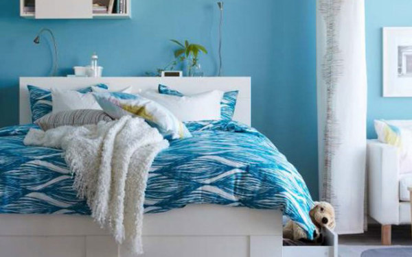 Bedroom,Stunning Blue Nuance Cool Teenage Girl Room Design Ideas With Stylish White Bed Frame On Combined Storage Under Bed And Comfortable Blue White Bed Cover Also Soft White Cotton Pillow For Elegant Concept,Cool Teenage Girl Rooms Inspiration