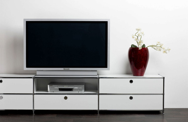 Furniture,Minimalist White Wall Paint Furniture Tv On The Wall Ideas With Cool White Wood Entertainment Center And Beautiful Red Glass Vase Also Wonderful Dark Brown Wood Floor,Contemporary Furniture Tv On The Wall Ideas