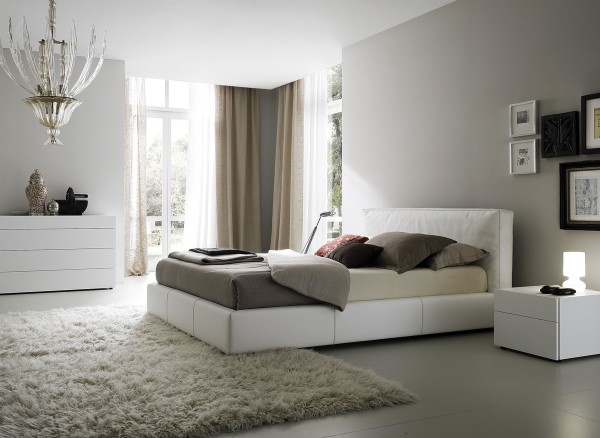 Bedroom,Breathtaking Gray Wall Paint Bedroom Color And Design With Awesome Platform Bed In Modern White Leather Bed Frame Plus Stunning White Wood Dresser Also Soft White Fur Rug,Affordable Teenage Bedroom Colors And Designs Latest