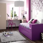 Bedroom,Dazzling Small Space Teenage Bedroom Color Design Ideas With Cute Purple Trundle Bed On Combined Cool Hardrwood Floor And Stylish Corner Study Space Plus Extra Tall White Purple Wardrobe Also Soft White Fur Rug,Design Perfect Teenage Bedroom Colors