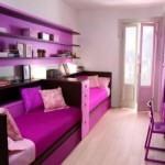 Bedroom,Fabulous Small Space Teenage Bedroom Color Design Ideas With Stunning Day Beds On Combined Cute Purple Bed Sheets And Cool Floating Purple Long Shelf Also Comfortable Purple Chair Plus Beautiful White Wall Paint,Design Perfect Teenage Bedroom Colors