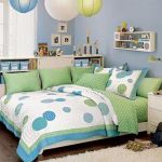 Bedroom,Stunning Pale Blue Wall Paint Tween Room Decoration With Beautiful Polkat Dot Bed Sheet In Green Color And Soft Pillows Also Wonderful White Wood Bedside Table On Combined Nice Brown Wooden Floor Plus Cool Lampion Pendant Light ,Cool Awesome Tween Rooms Design Ideas