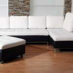 Furniture,New Model Sofa For Small Living Room Design Ideas With Beautiful White Black Leather Sectional Sofa Plus Cool Metal Legs And Soft White Black Ottoman On Combined Nice Bright Wood Floor For Modern Concept,The Most Convenient Sofas For Small Living Rooms