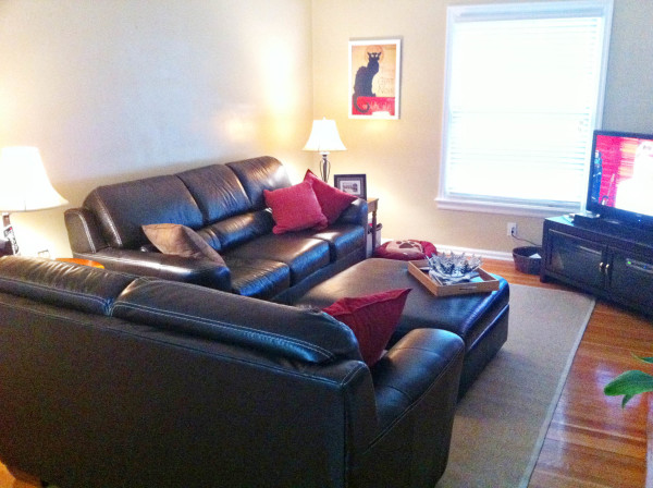 Apartments,Simple Small Space Bachelor Apartment Design Ideas With Charming Black Leather Sofas Plus Soft Black Leather Ottoman And Nice Entertainment Tv Also Beautiful Small Glass Window On Combined Gorgeous White Blinds ,Exceptional Bachelor Apartment Designs