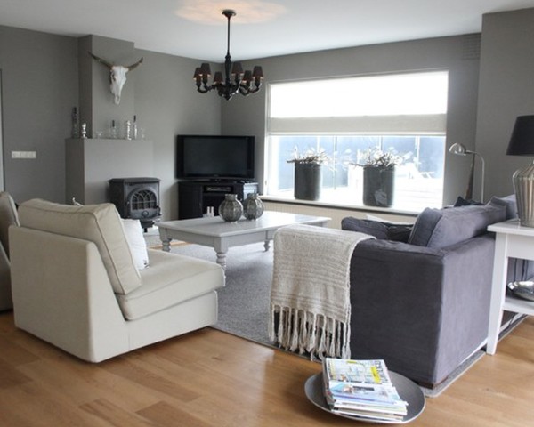 Interior,Contemporary Gray Painting Ideas For Room With Comfortable Fabric Sofas And Beautiful White Wood Rectangular Table Also Cool Corner Entertainment Center Plus Trendy Bright Brown Laminate Flooring,Cool Painting Ideas For Rooms