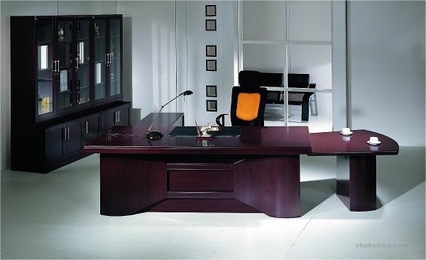 Office & Workspace,Luxurious High Gloss Finish China Wood Executive Office Desk Design With Beautiful Black Arm Chair And Elegant Black Chest,Comfort Workspace With Exetucutive Office Desks
