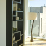 Furniture,Exceptional White Wall Paint Book Shelf Design Ideas With Contemporary Black Wood Bookshelf And Unique White Drum Floor Lamp Also Nice Bright Brown Wood Linen Floor,Contemporary Furniture Book Shelf Designs 2015