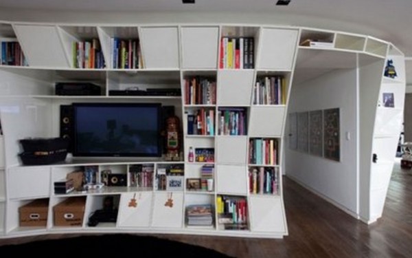Furniture,Nice Looking White Wall Paint Book Shelf Design Ideas With Cool White Wood Bookshekf And Nice Entertainment Center Also Gorgeous Dark Brown Wood Floor,Contemporary Furniture Book Shelf Designs 2015