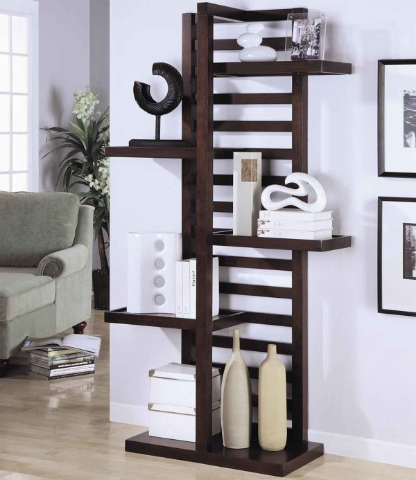 Furniture,Contemporary White Wall Paint Book Shelf Design With Cool Perpendicular Brown Wooden Diy Bookshelf And Comfortable Light Green Fabric Single Seater Sofa Also Gorgeous White Wall Paint Plus Wonderful Bright Brown Laminate Flooring For Living Room,Contemporary Furniture Book Shelf Designs 2015