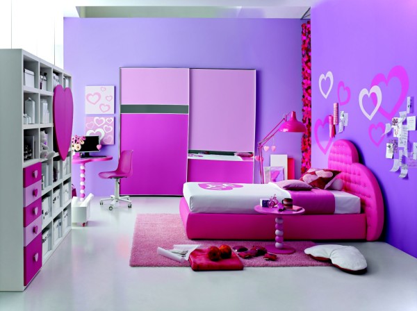 Bedroom,Chic Wall Art Room For Girls Design Ideas With Cute Pink Leather Bed Frame Combined Comfortable White Bed Sheet And Unique Pink Heart Shaped Headboard Also Stylish Corner Study Space,Cool Amazing Rooms For Girls