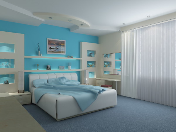 Bedroom,Amazing Blue White Themed Bedroom Design Ideas With Stunning White Large Bed Frame And Modern White Wood Vanity Table Plus Nice Wall Mirror Also Cool White Great Curtains For Boys Bedroom,Wide Range Of The Latest Modern Bedrooms