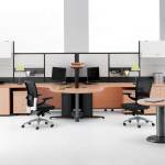Furniture,Awesome Top Office Design Ideas With Unique Bright Brown Curved Office Desk And Cool Black Mesh Office Chairs Plus Nice Bright Storage Cabinets Also Gorgeous White Floor ,Pleasant And Comfortable Top Office Designs
