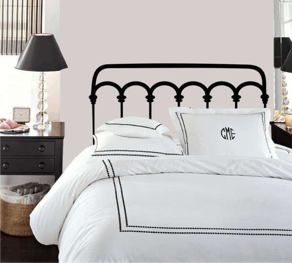 Bedroom,Charming Black Iron Headboard Design Inspiration With Wonderful White Black Fabric Bed Cover And Stylish Black Wood Nightstand Tables On Combined Exquisite Black Table Lamps Also Gorgeous White Wall Paint,Comfortable Bed With Headboard Designs