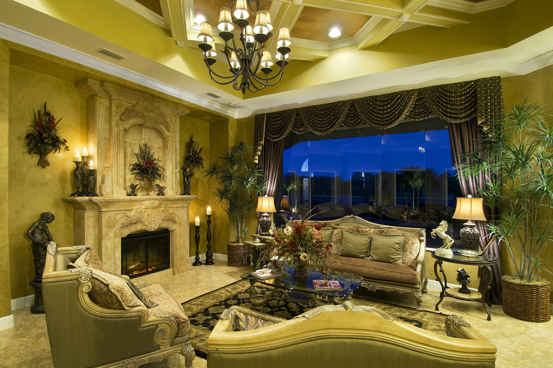Furniture,Magnificent Interior Design With Marvelous Sofas And Gorgeous Glass Table Plus Nice Brown Rattan Potted Plants Also Wonderful Cream Fireplace,Cool Home Interior Designs Of 2015