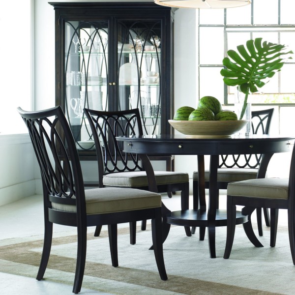 Dining Room,Enthralling Stanley Furniture Dining Set Design With Stylish Black Round Wood Dining Table And Comfortable Black Chairs Pad Also Nice Black Chest On Combined Glass Door,Stanley Furniture Dining Room 